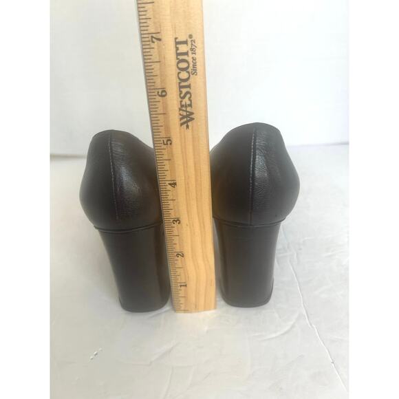 Gucci Dark Brown Calf Leather Gold GG Logo Block Heel Slip On Pumps Sz 7C - Picture 9 of 14